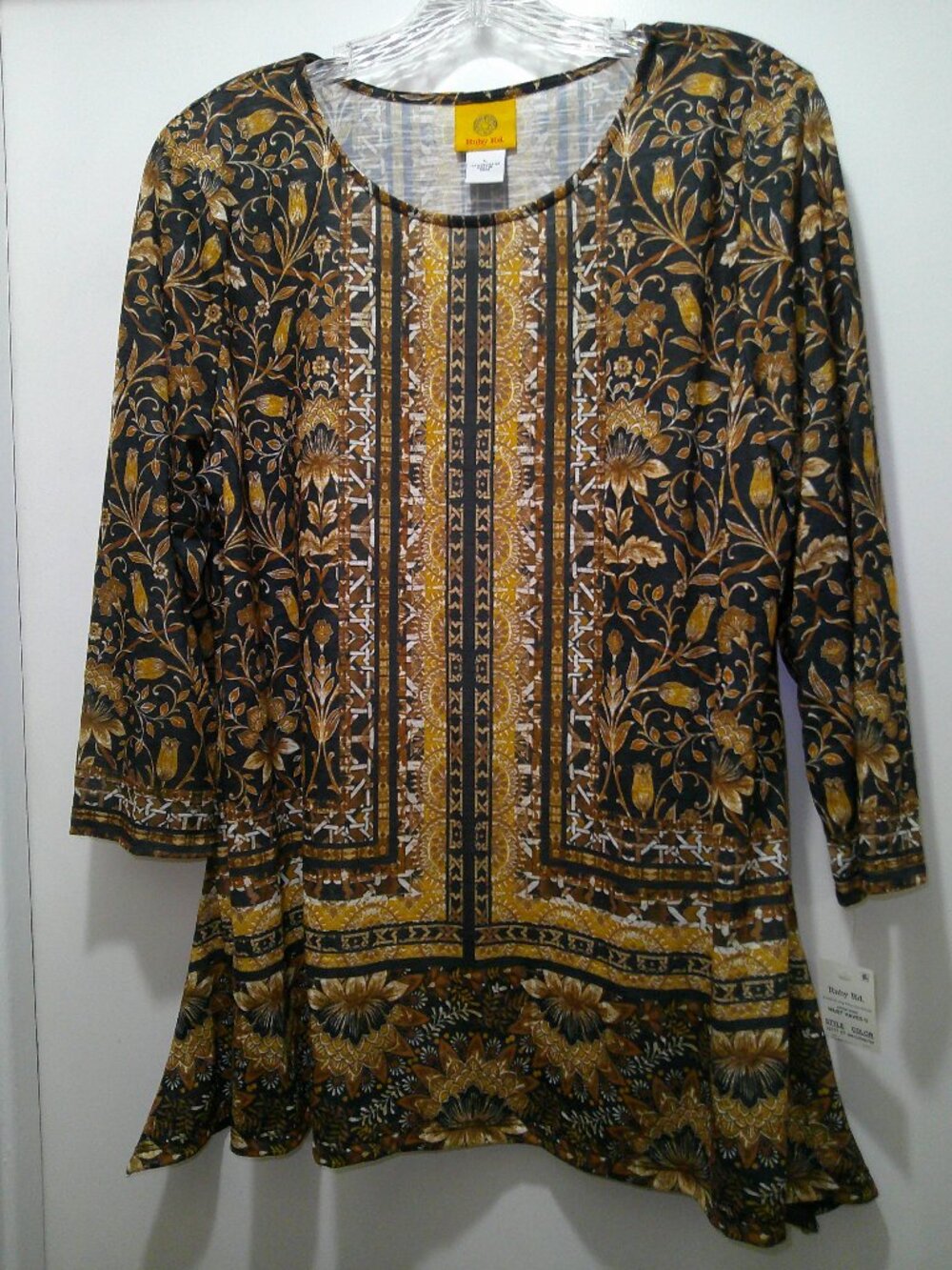 NWT Ruby Rd Top Floral Chestnut Golden Color Shark Bite Hem Size Large Gorgeous!